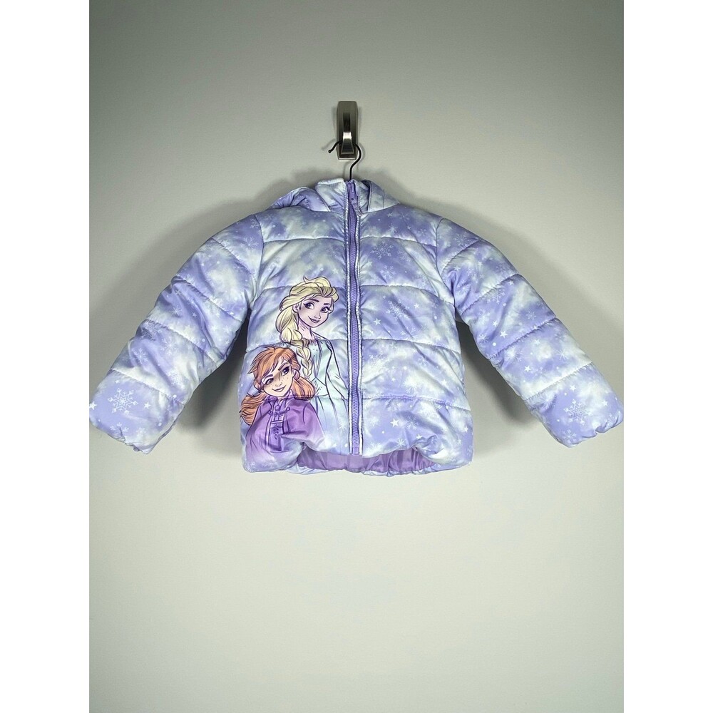 Disney Frozen Elsa & Anna Puffer Jacket Purple Snowflake Hooded 4T